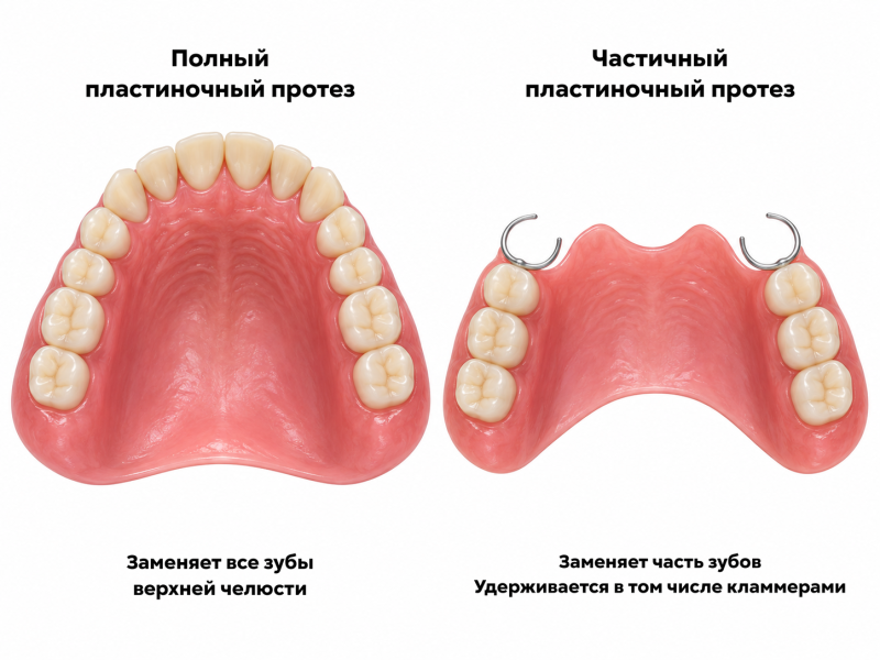 Сравнение полного и частичного пластиночных протезов верхней челюсти